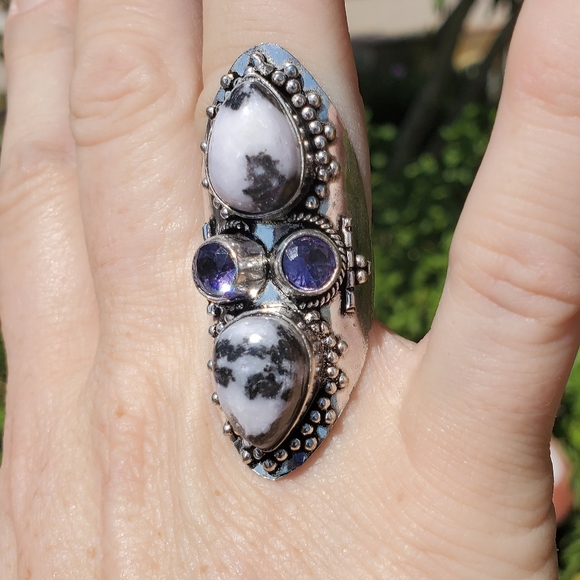 New Zebra Jasper and Amethyst 925 Silver Statement Ring. - Picture 13 of 16